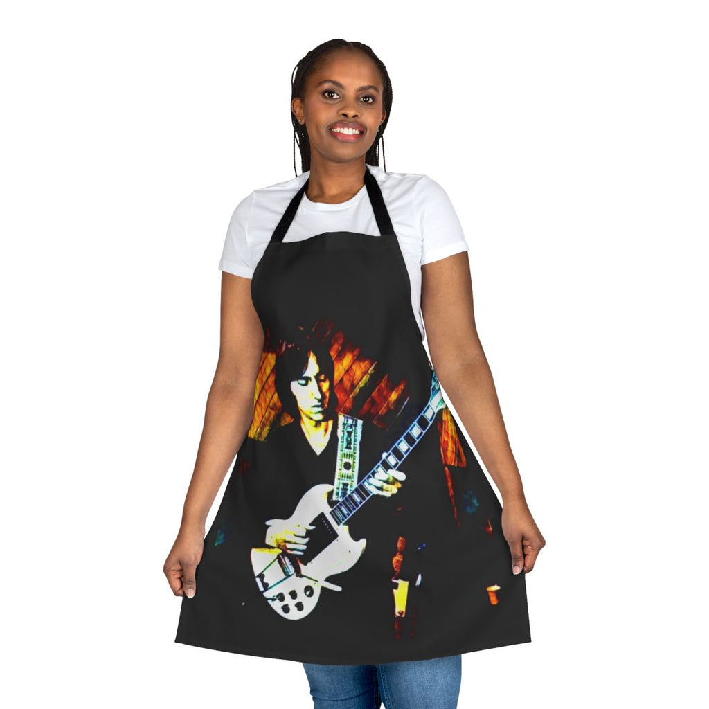 Retro apron featuring the name and style of British jazz fusion guitarist Alan Holdsworth