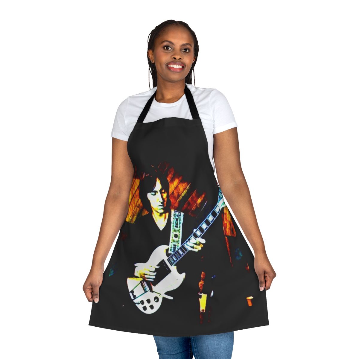 Retro apron featuring the name and style of British jazz fusion guitarist Alan Holdsworth