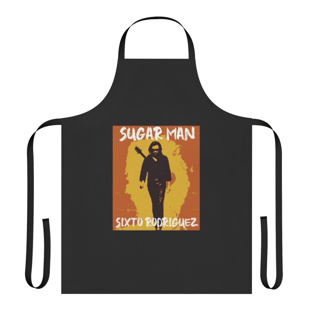 Retro apron featuring the name and imagery of Sixto Rodriguez, the influential singer-songwriter.
