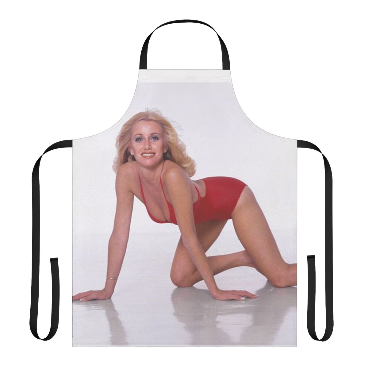Retro apron featuring a design inspired by actress Suzanne Somers' iconic look
