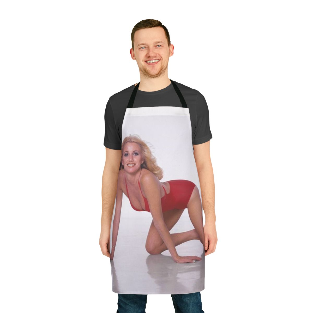 Retro apron featuring a design inspired by actress Suzanne Somers' iconic look