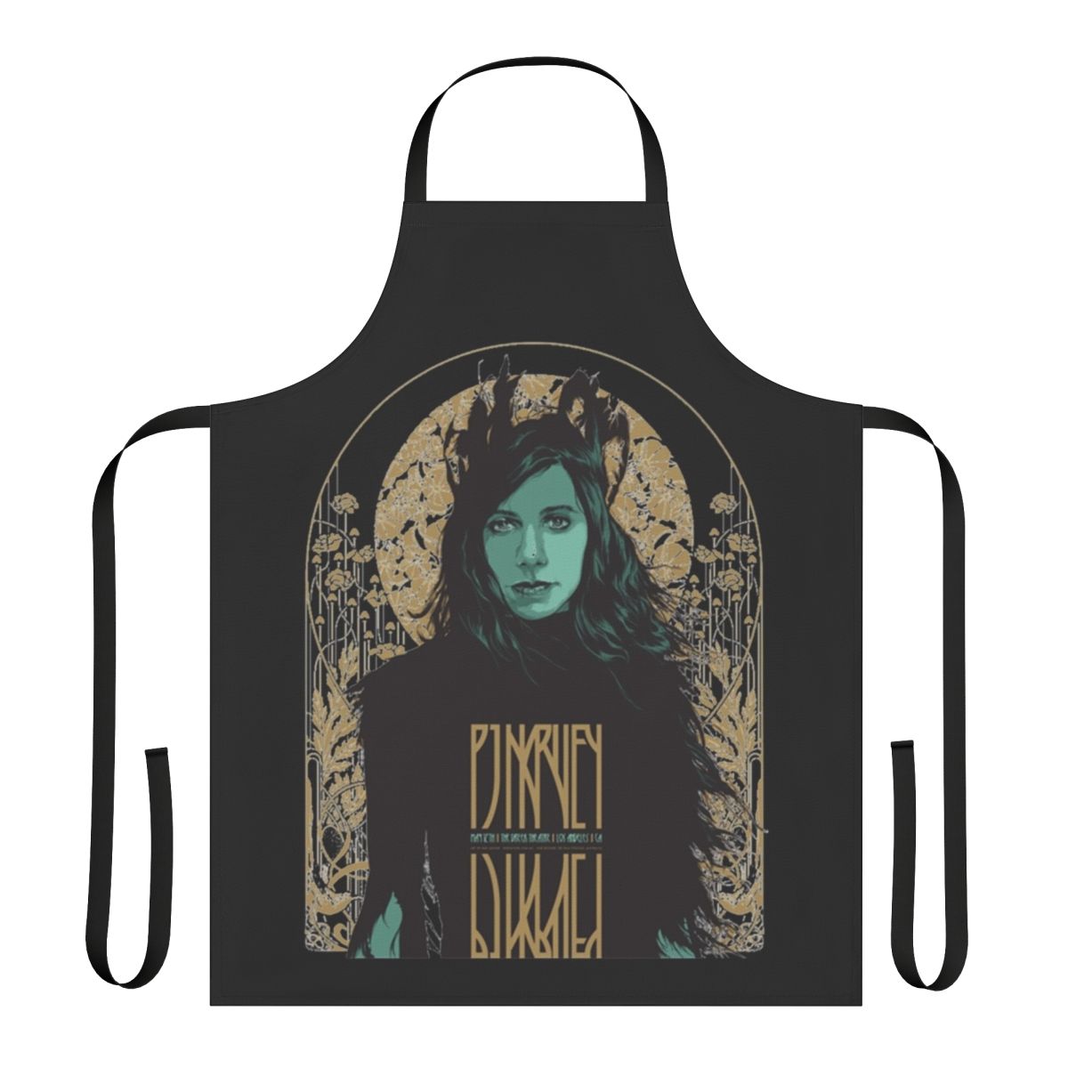 Vintage-style apron featuring a collage of 90s alternative rock icons like PJ Harvey, Fiona Apple, and Tori Amos.