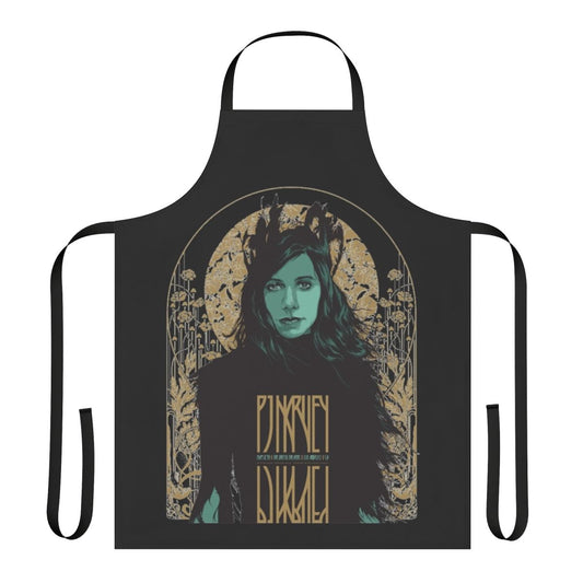 Vintage-style apron featuring a collage of 90s alternative rock icons like PJ Harvey, Fiona Apple, and Tori Amos.
