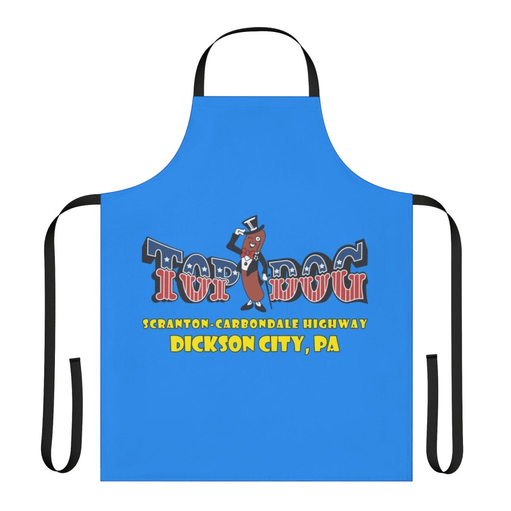 An apron featuring the logo and branding of the Top Dog Arcade in Dickson City, PA, a classic retro gaming arcade.