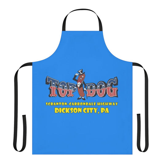 An apron featuring the logo and branding of the Top Dog Arcade in Dickson City, PA, a classic retro gaming arcade.