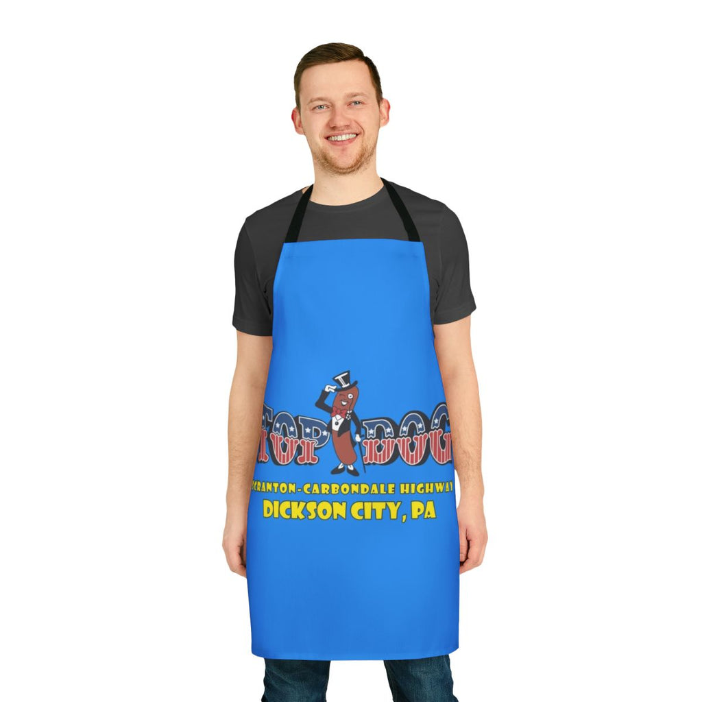 An apron featuring the logo and branding of the Top Dog Arcade in Dickson City, PA, a classic retro gaming arcade.