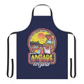 Retro-styled arcade themed kitchen apron with wizard design for gamers and geeks