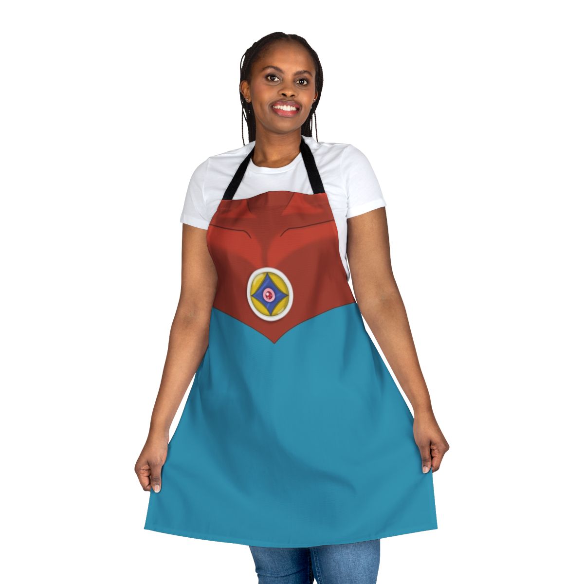 Retro Astroganger inspired apron with anime, 80s, and mecha design elements