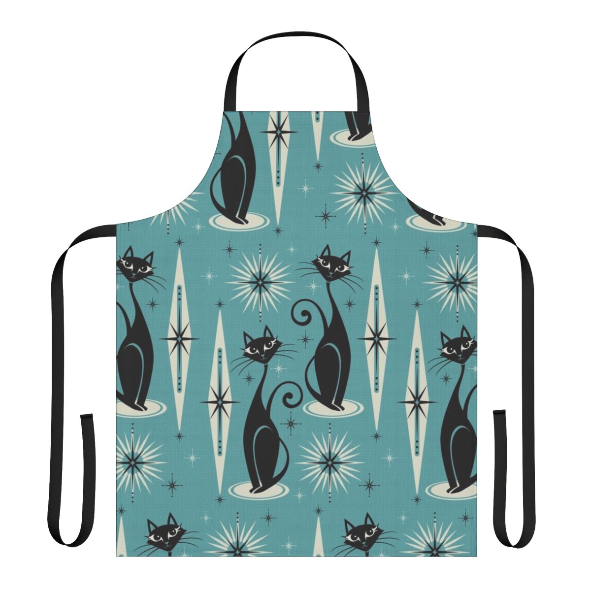 Retro apron featuring atomic cats and mid century modern design