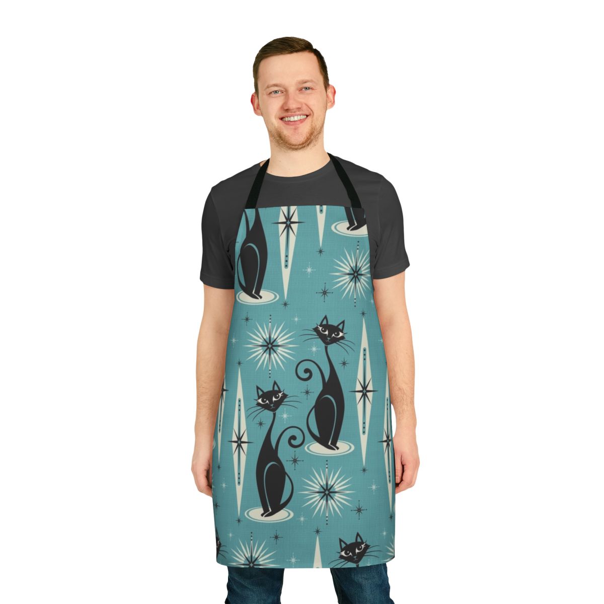 Retro apron featuring atomic cats and mid century modern design