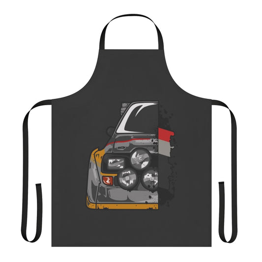 Colorful apron with vintage Audi coupe and sport car designs