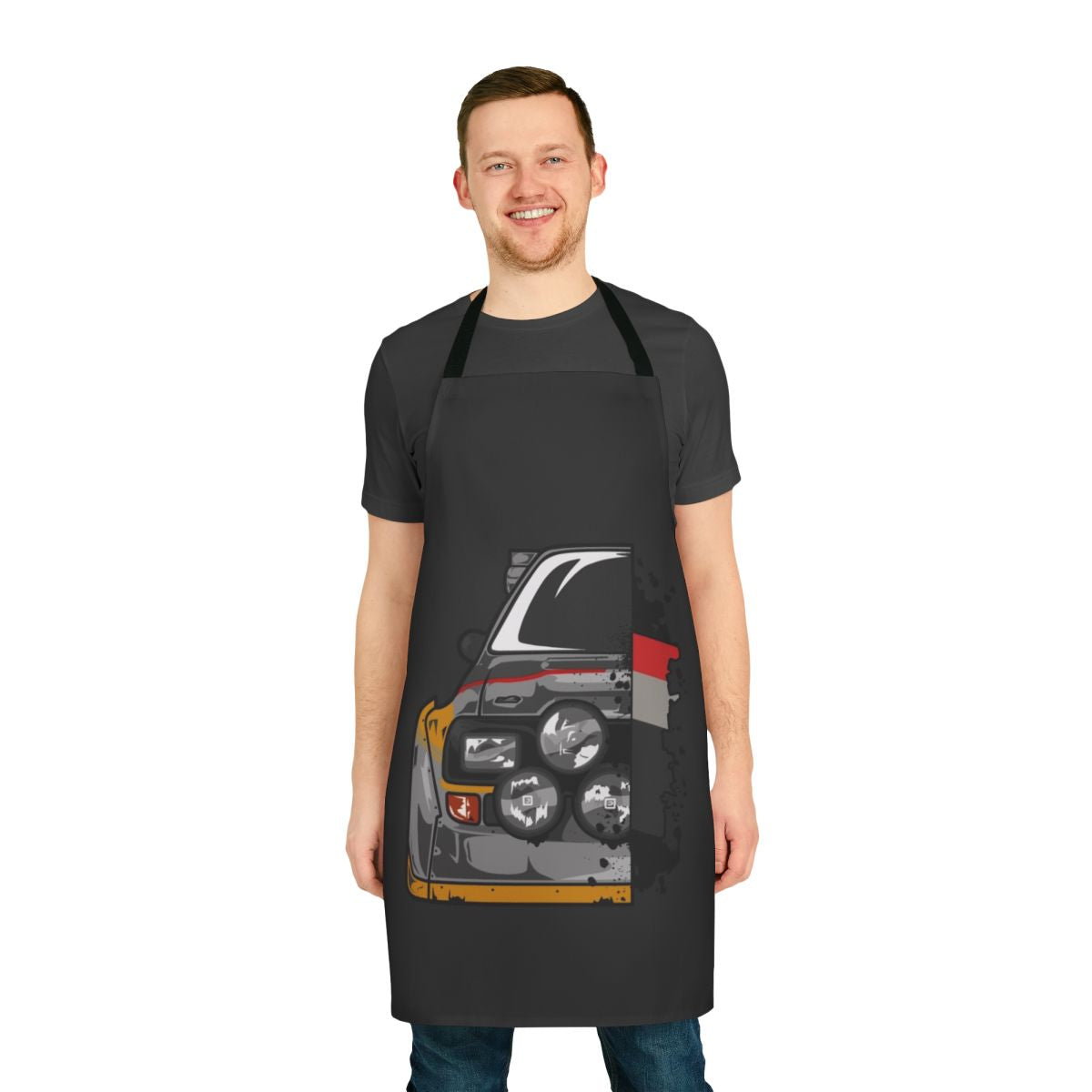 Colorful apron with vintage Audi coupe and sport car designs