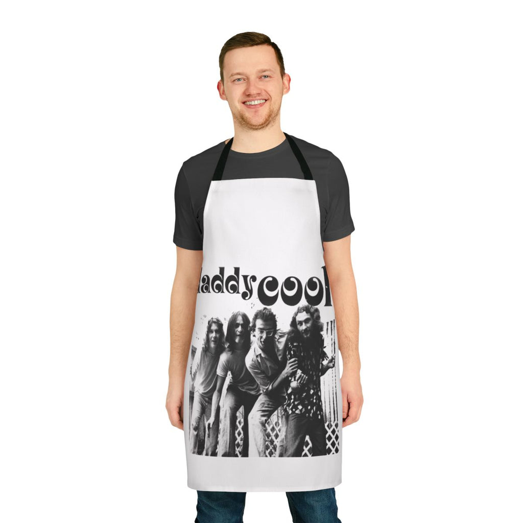 Retro-style music-themed kitchen apron featuring a guitar countdown and Australian rock bands