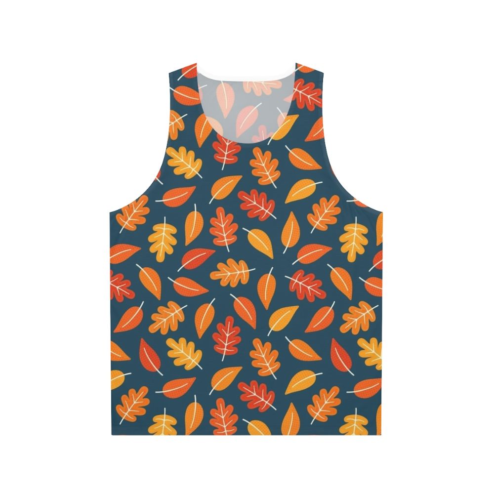 Retro autumn leaves indigo blue unisex tank top