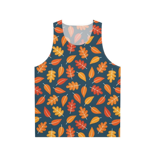 Retro autumn leaves indigo blue unisex tank top