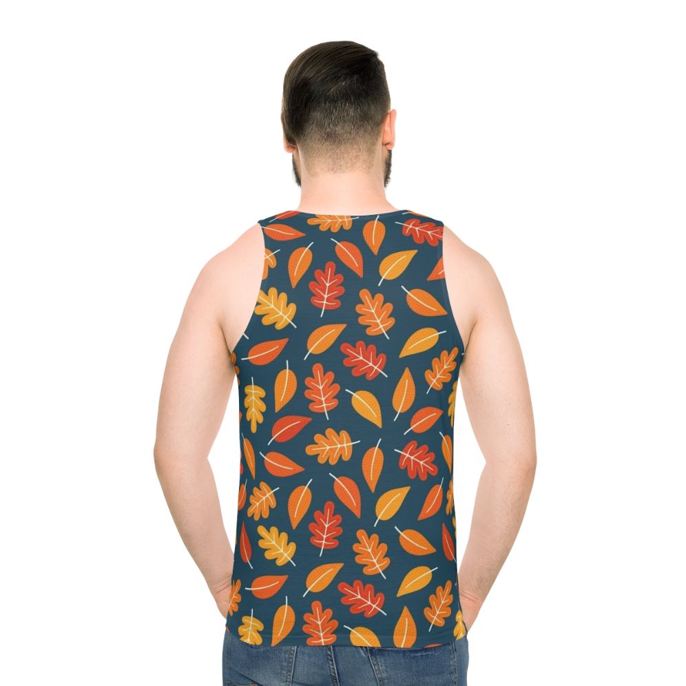 Retro autumn leaves indigo blue unisex tank top
