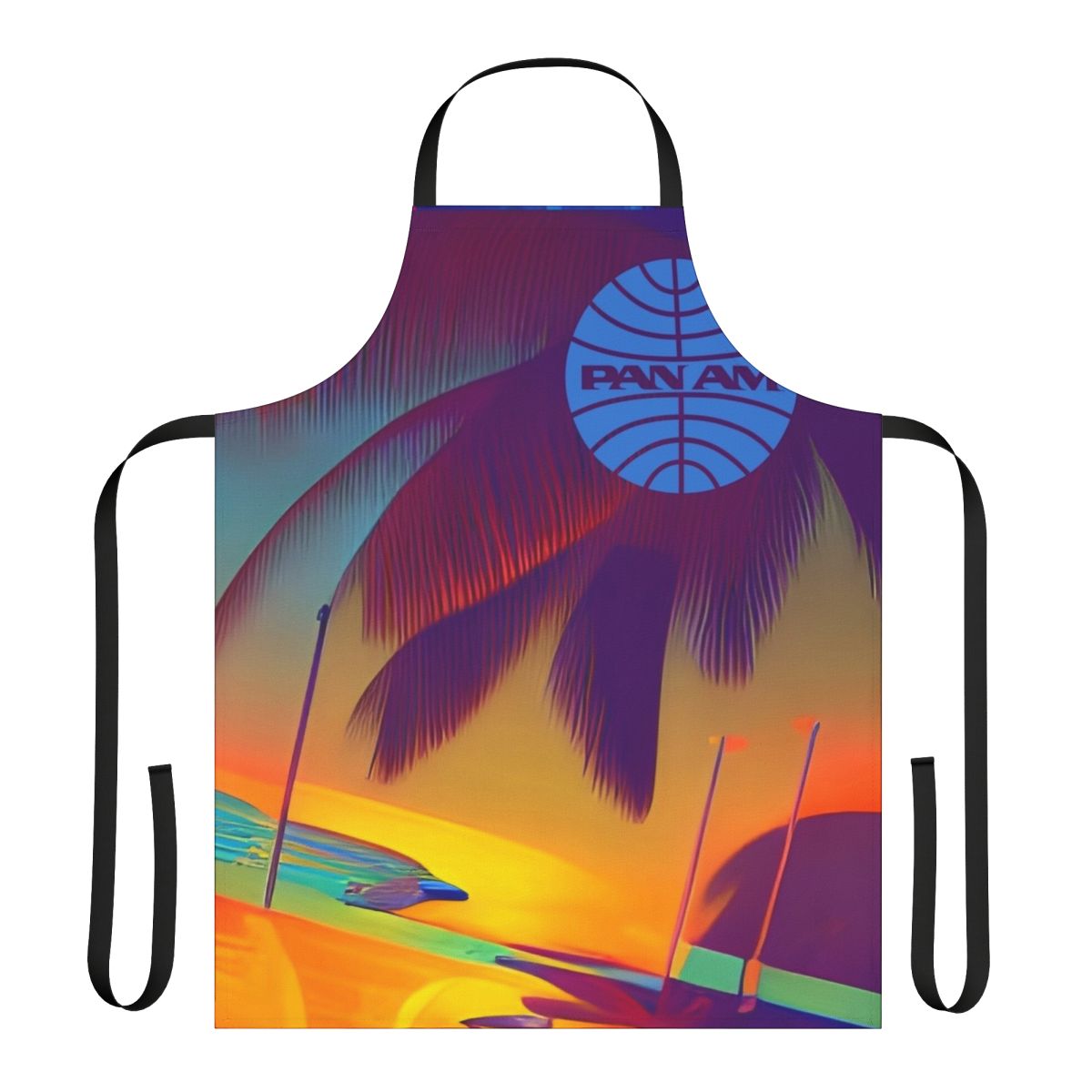 Retro aviation-themed apron with Pan Am logo and vintage airplane design