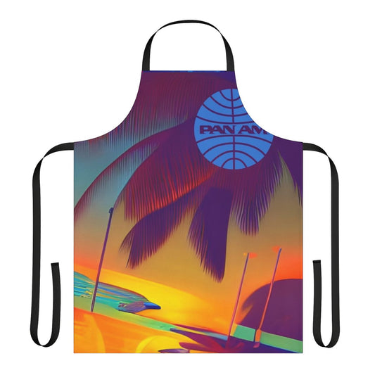 Retro aviation-themed apron with Pan Am logo and vintage airplane design