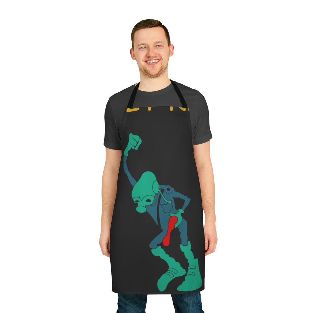Retro apron featuring a design inspired by the 1970s animated film "Wizards" by Ralph Bakshi.
