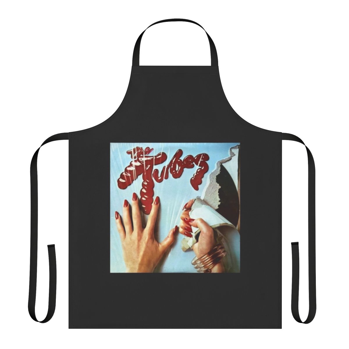 Retro band inspired apron featuring The Tubes band logo and lyrics