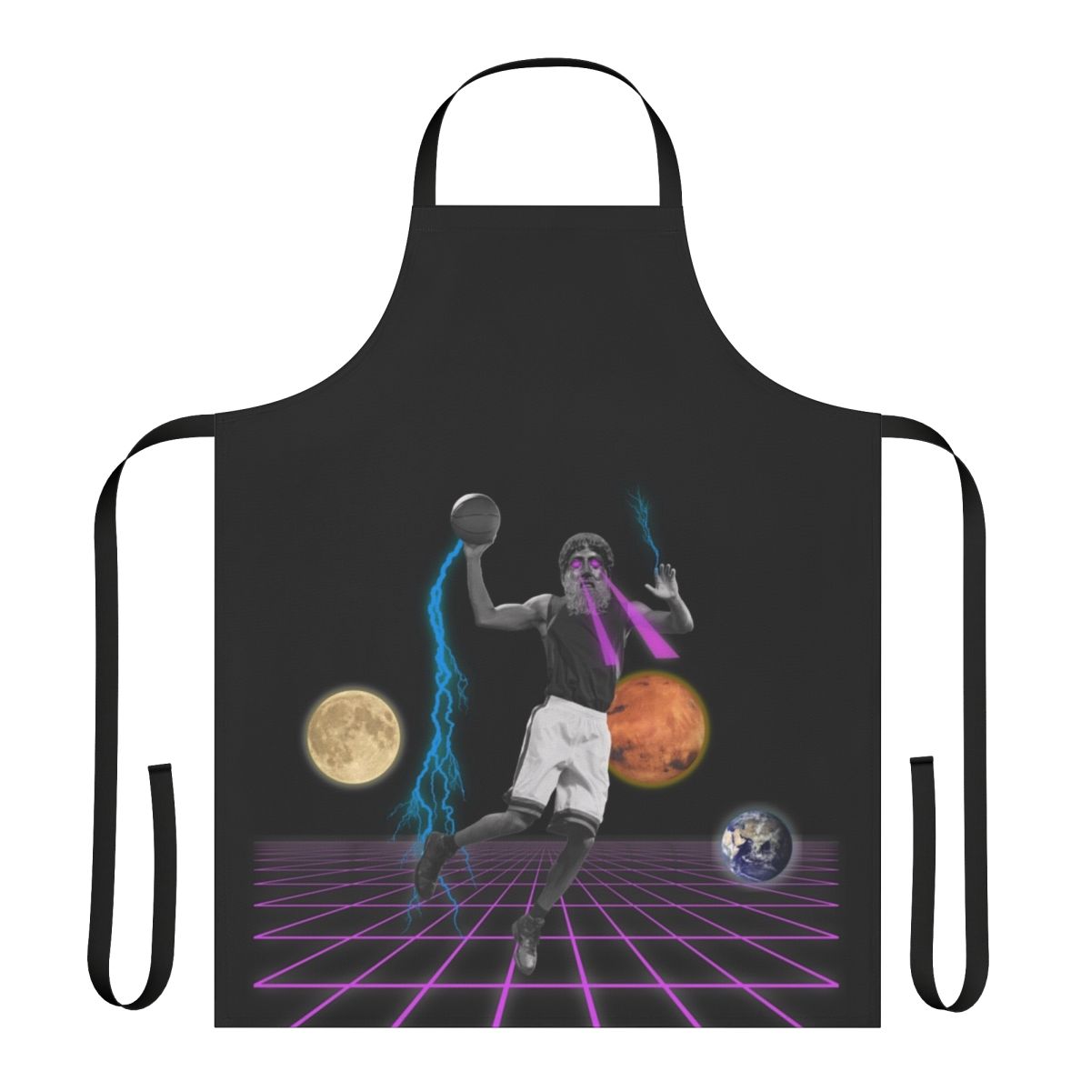 Retro-style basketball apron featuring a graphic design with planets, galaxies, and a vaporwave-inspired aesthetic.