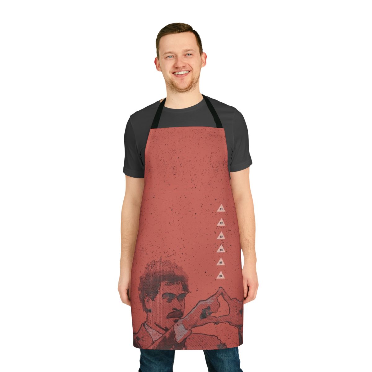 Retro basketball-inspired apron in a grungy, geometric design