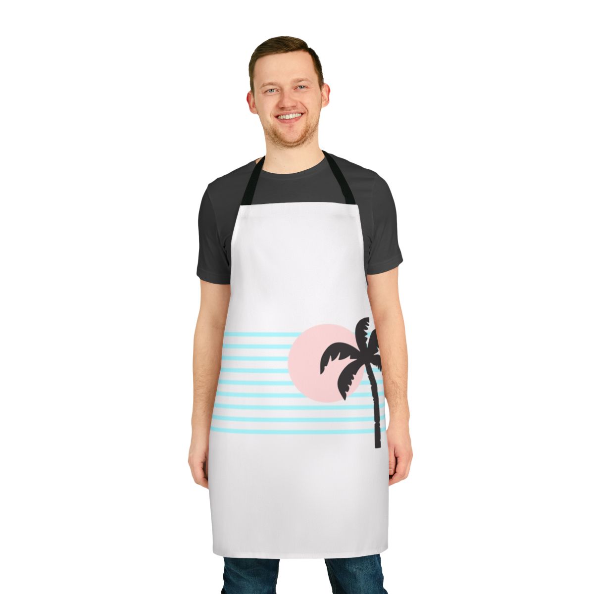 Colorful retro beach apron with 80s Miami surf design