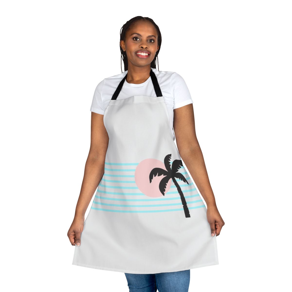 Colorful retro beach apron with 80s Miami surf design