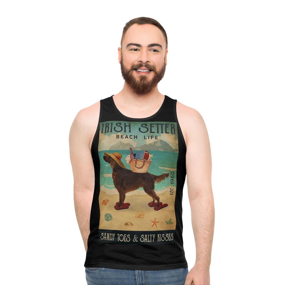 Retro beach life irish setter dog unisex tank top
