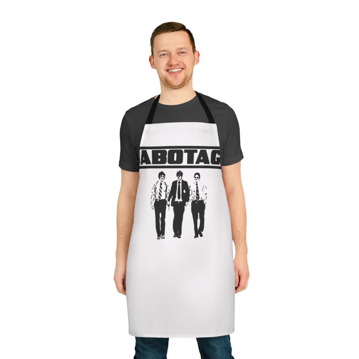 Beastie Boys inspired sabotage apron with 90s hip hop style graphics