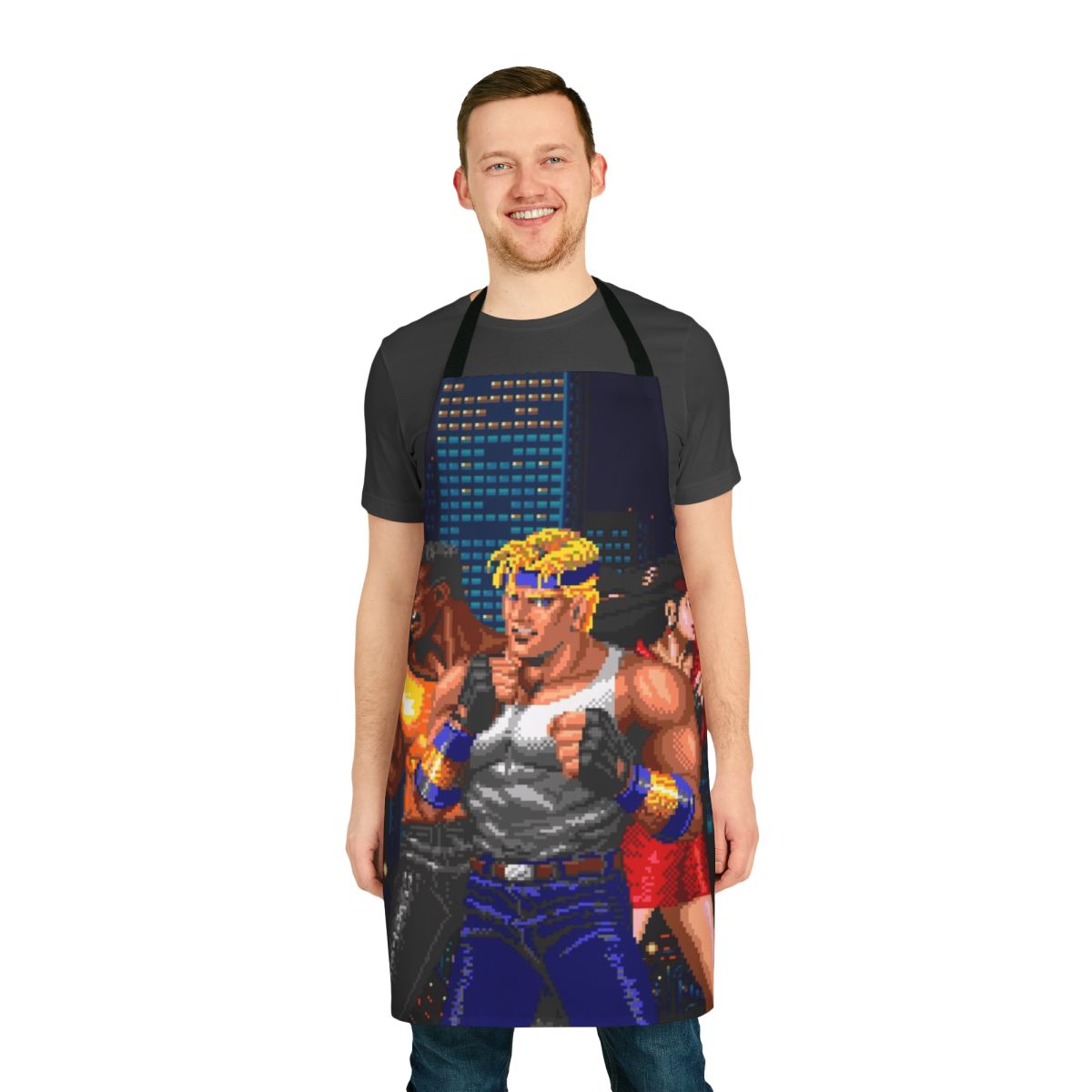 Retro beat em up inspired apron featuring characters from the classic video game Streets of Rage