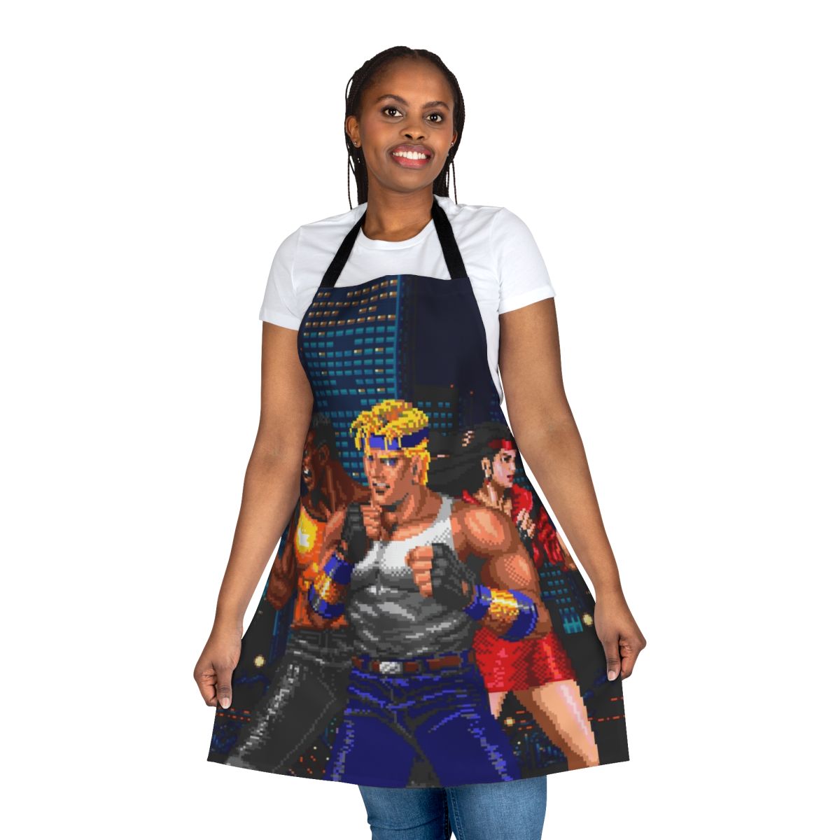 Retro beat em up inspired apron featuring characters from the classic video game Streets of Rage