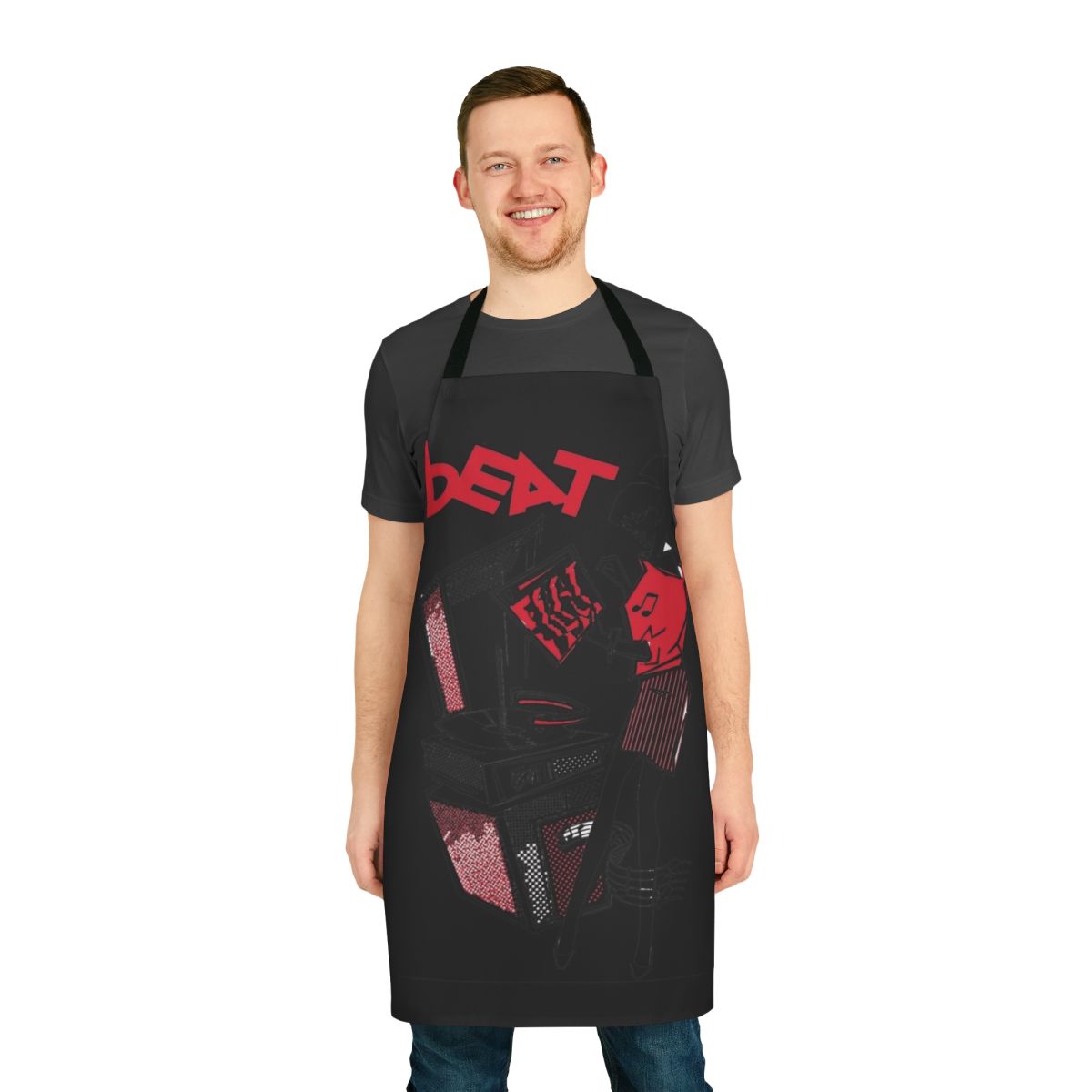 A retro-styled apron with a "The Beat" graphic, perfect for music enthusiasts