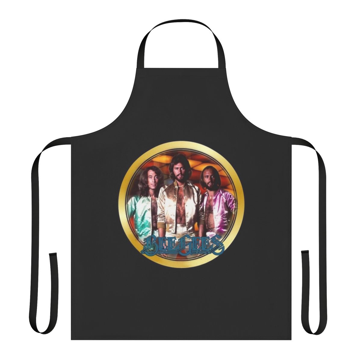 Vintage 1970s-style custom apron featuring the Bee Gees logo and design