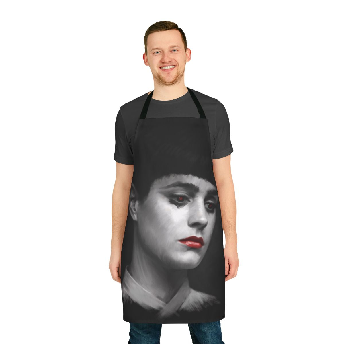 Retro-style apron featuring Blade Runner-inspired graphics and designs