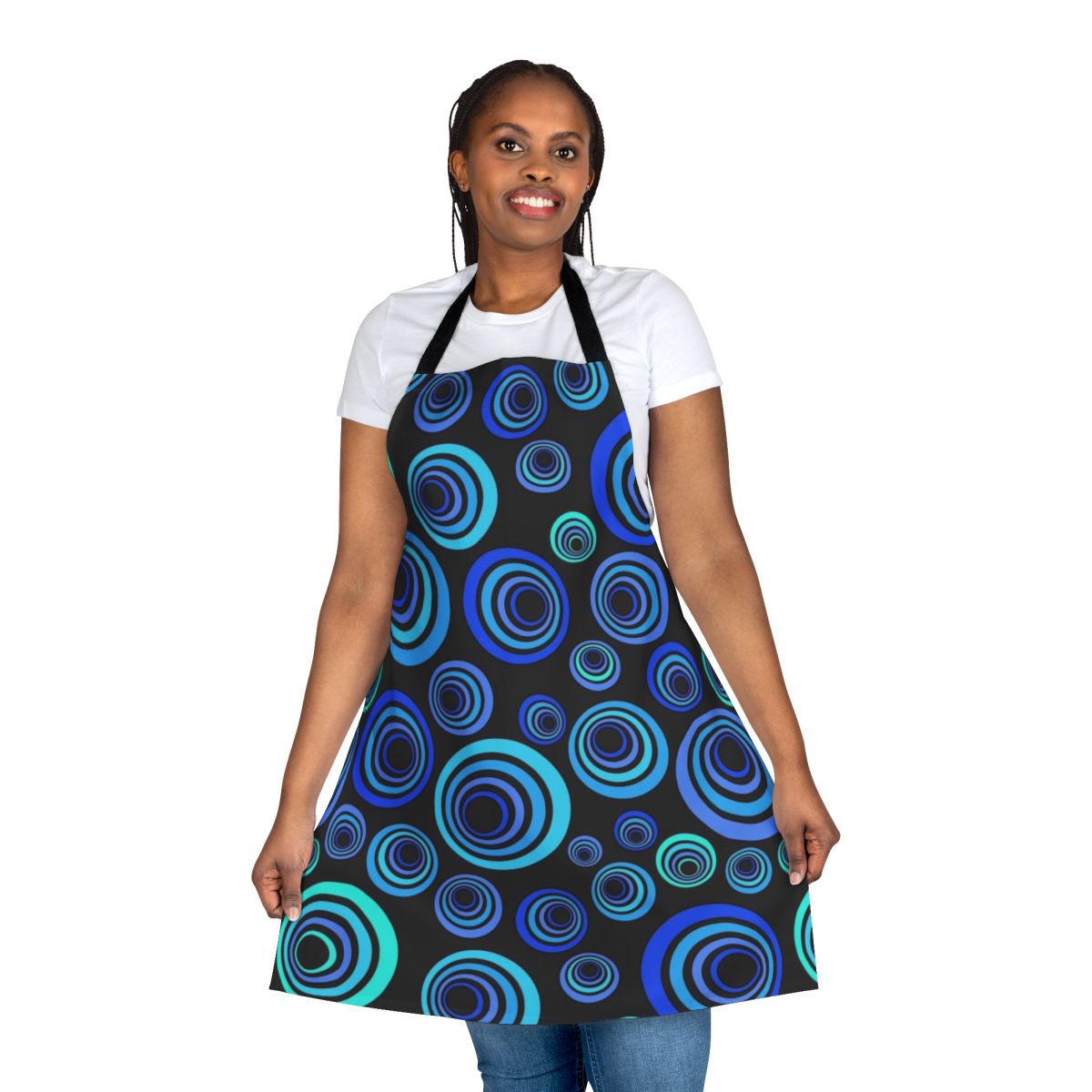 Retro blue abstract patterned apron