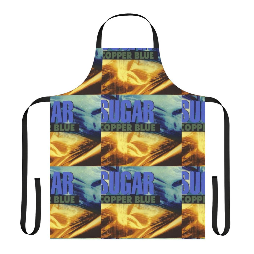 Retro blue copper apron with sugar, bob mould, and husker du inspired design