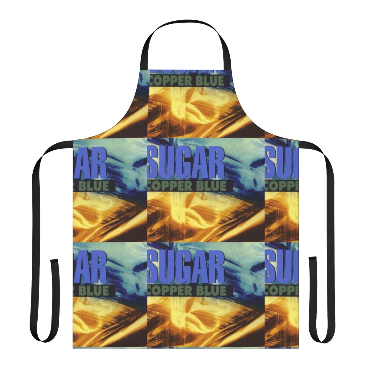 Retro blue copper apron with sugar, bob mould, and husker du inspired design