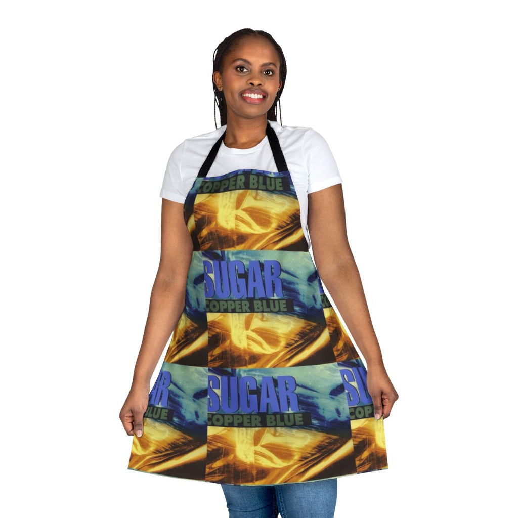 Retro blue copper apron with sugar, bob mould, and husker du inspired design