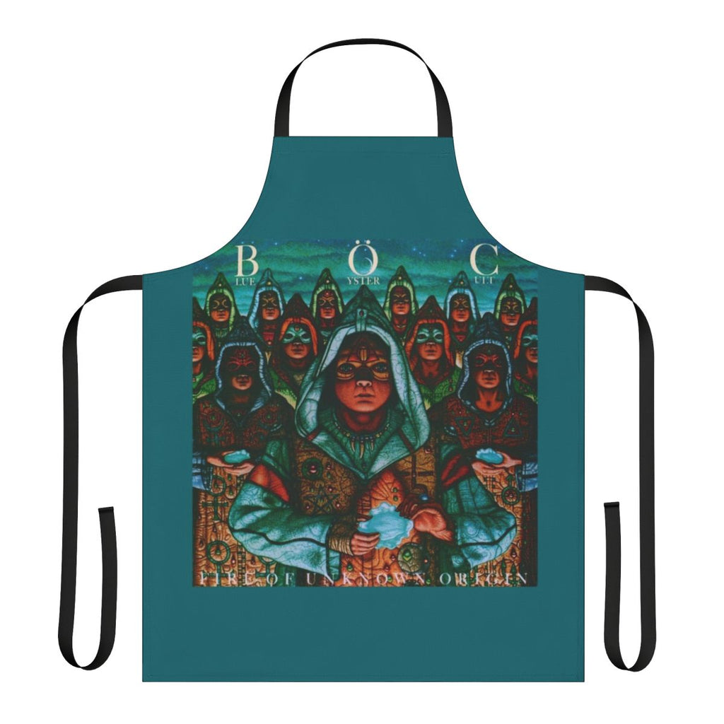 Blue Oyster Cult 'Fire of Unknown Origin' album art printed on a high-quality kitchen apron