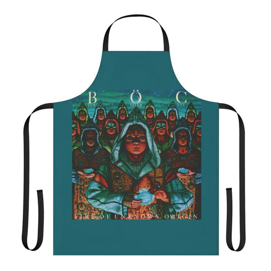 Blue Oyster Cult 'Fire of Unknown Origin' album art printed on a high-quality kitchen apron