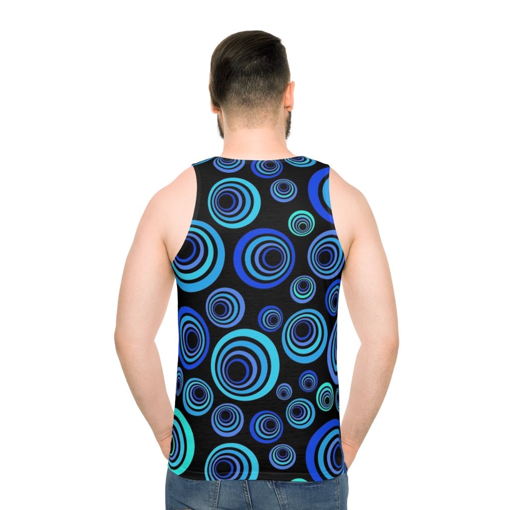 Retro blue unisex tank top with pop art pattern design