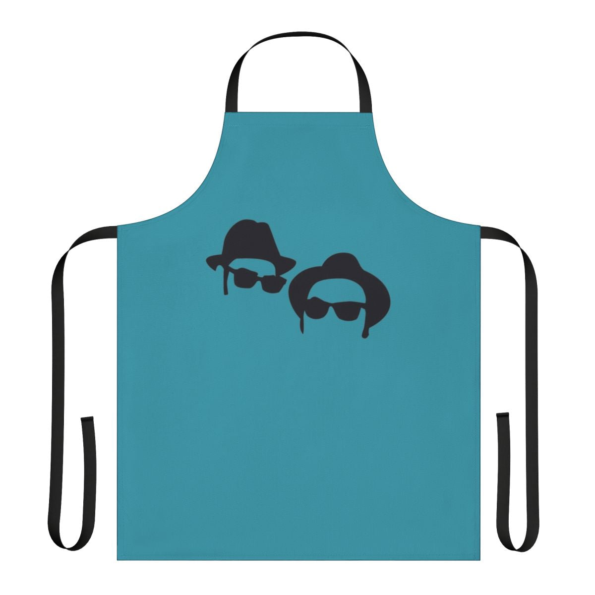 A black and white apron featuring the iconic Blues Brothers characters Elwood and Jake