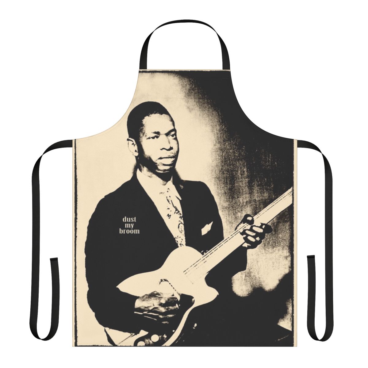 Retro-style apron featuring a guitar and slide design for blues enthusiasts