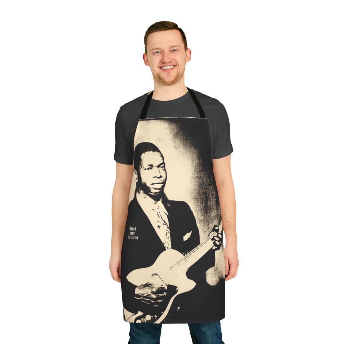 Retro-style apron featuring a guitar and slide design for blues enthusiasts