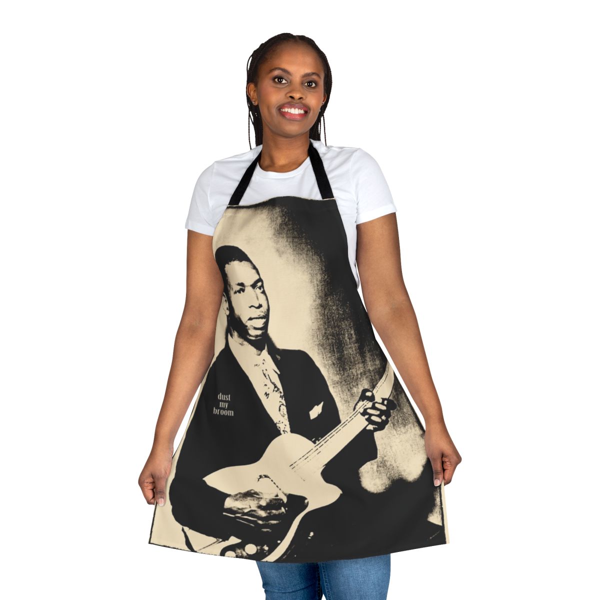 Retro-style apron featuring a guitar and slide design for blues enthusiasts