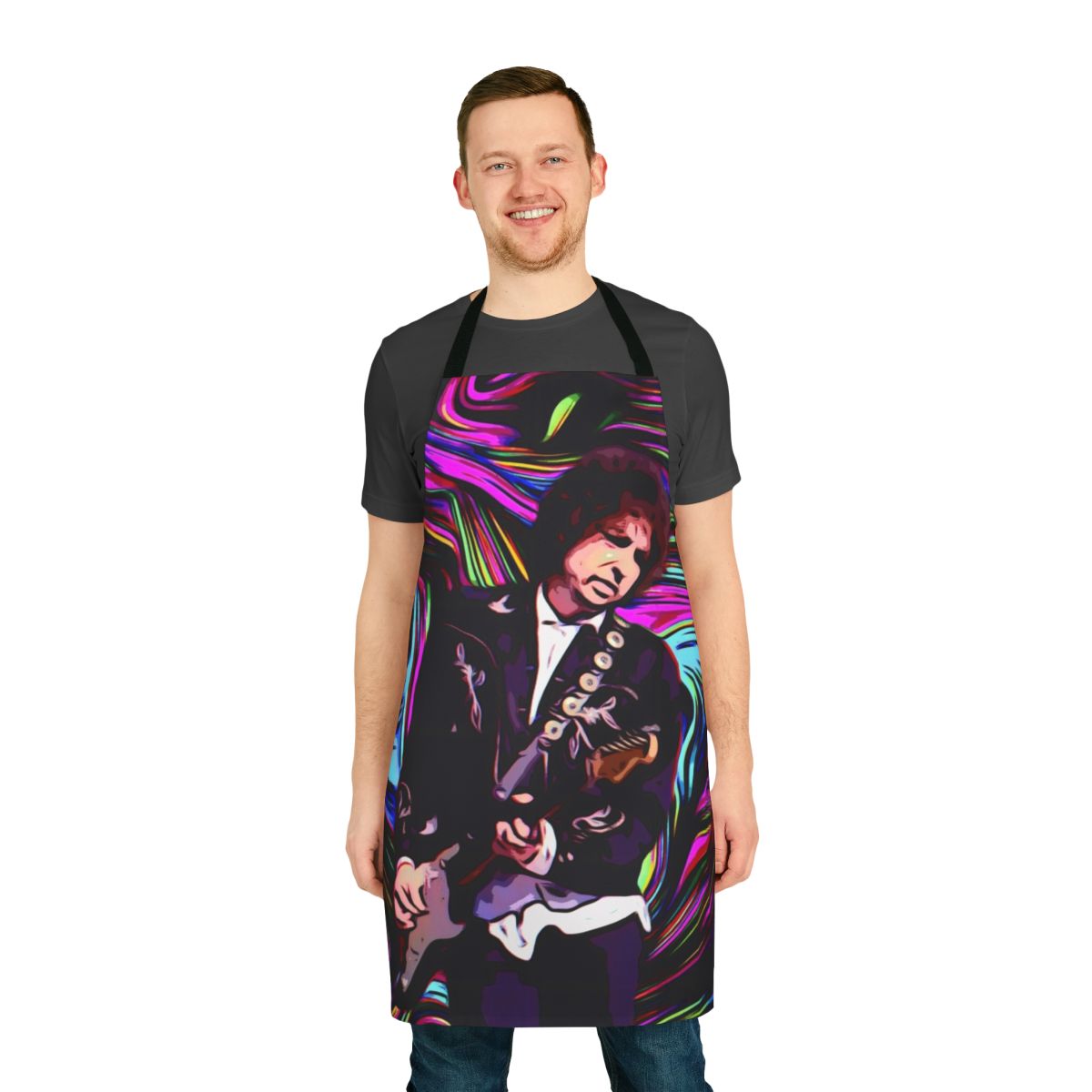 Vintage-style apron featuring the iconic image of legendary musician Bob Dylan