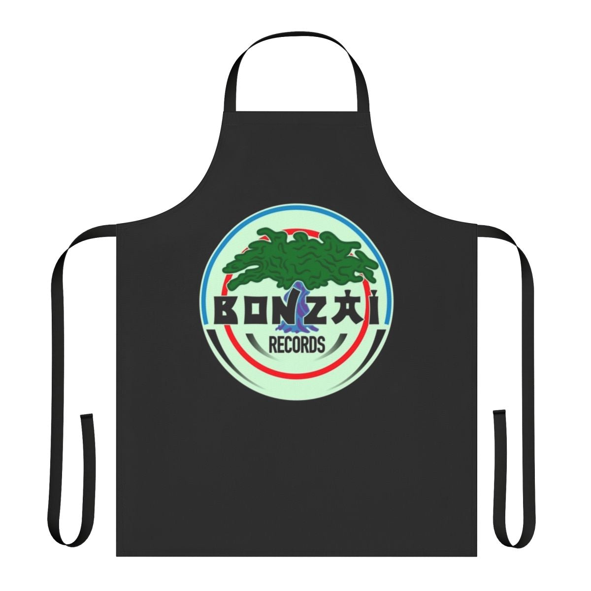 Bonzai Records-inspired apron with 90s electronic music and rave fashion design elements