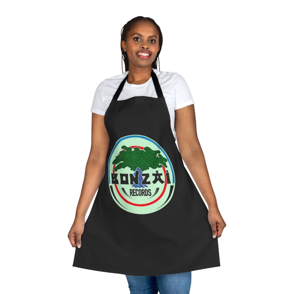 Bonzai Records-inspired apron with 90s electronic music and rave fashion design elements