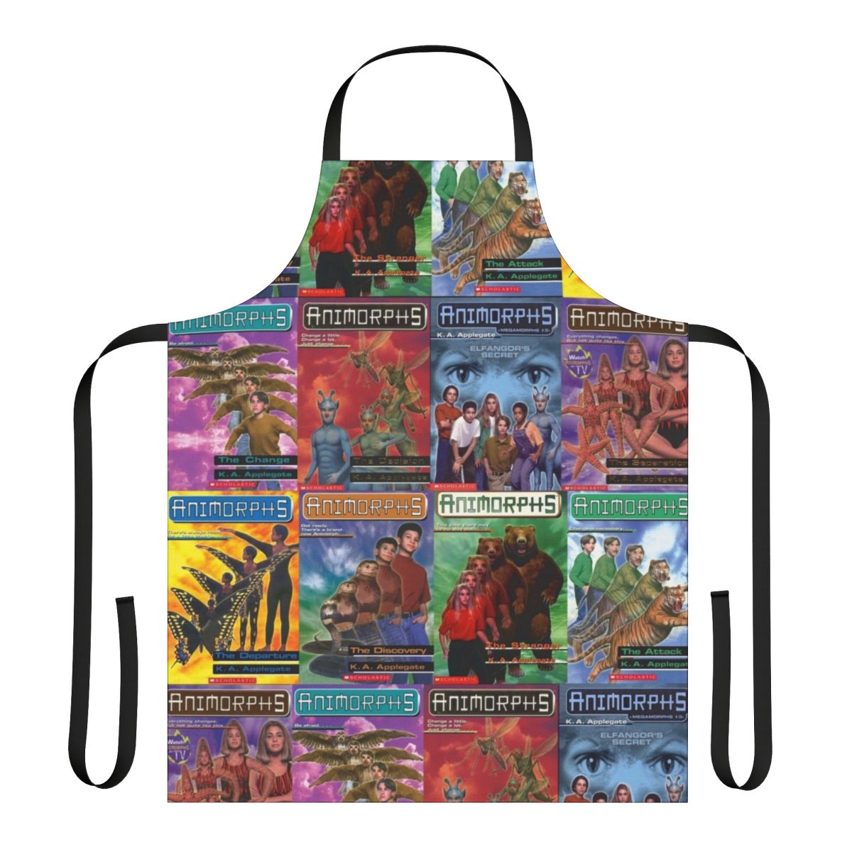 Apron with tiled design of retro Animorphs book covers